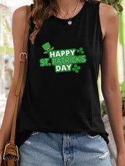Leaf & Letter Print Sleeveless Sports Vest Round Neck Casual Top