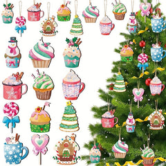 36pcs Christmas Hot Cocoa Wooden Ornaments with Rope Christmas Hanging Ornaments