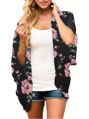 Leopard Print Bat Sleeve Open Front Cardigan
