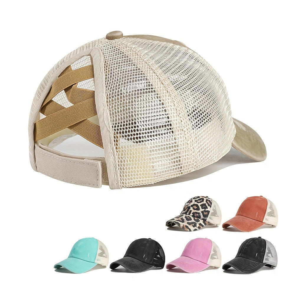 Criss Cross Ponytail Baseball Cap Trucker Hat