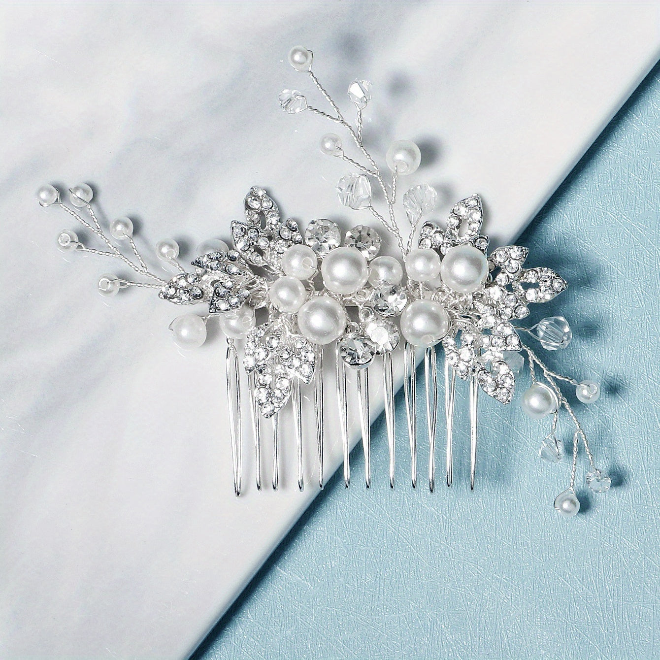 Bridal Faux Pearl Crystal Hair Comb, Wedding Rhinestone Insert Comb
