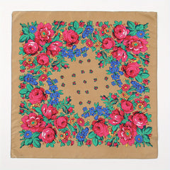 Boho Flower Print Brown Bandana Square Scarf Neckerchief Head Wrap