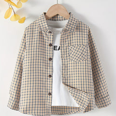 Boys Long Sleeve Plaid Shirt Casual Cotton Spring Autumn