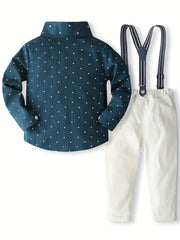 Toddler Boy's Star Pattern Bowtie Shirt & Overalls Set Outfits
