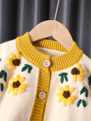 Girls Floral Embroidered Knitted Warm Sweater Cardigan