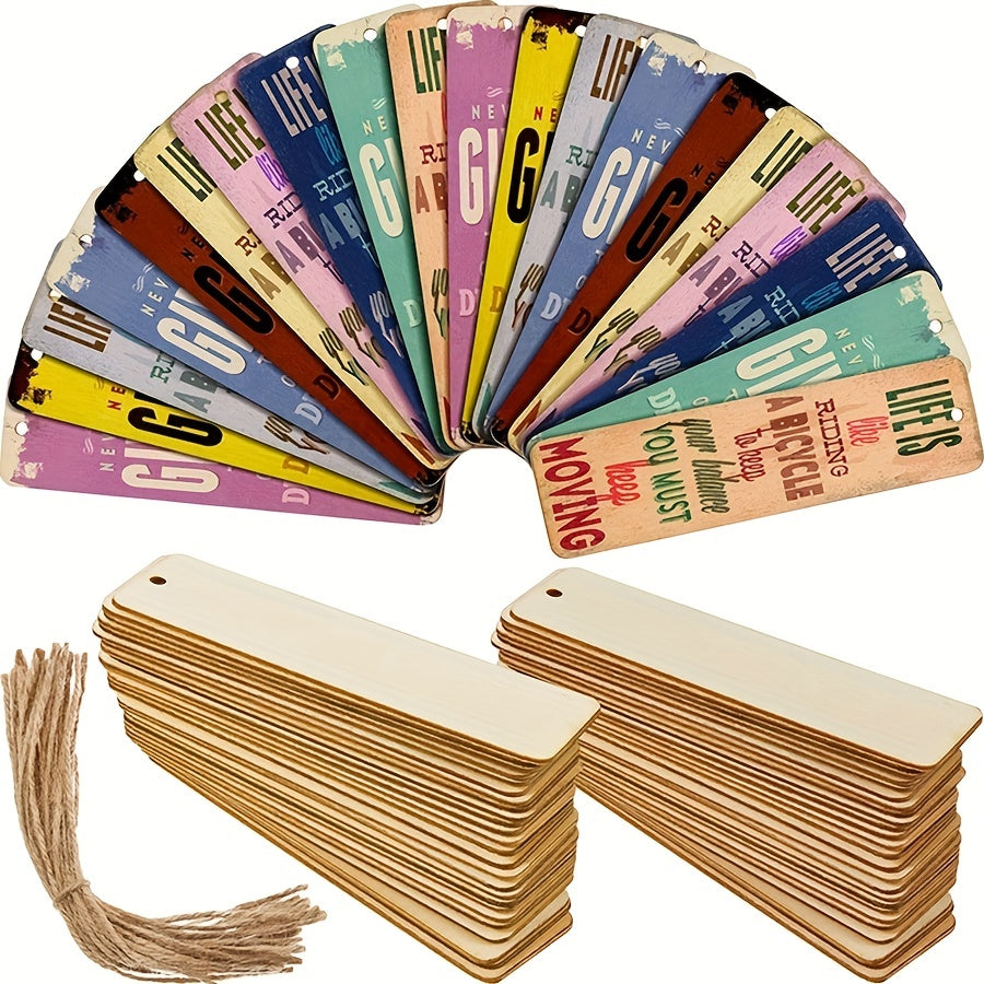 100pcs Wooden Blank Bookmark DIY Wooden Craft Unfinished Wooden Tag List Rectang