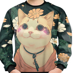 Floral & Cat Print Kid's Sweatshirt Unisex Pullover Casual Top