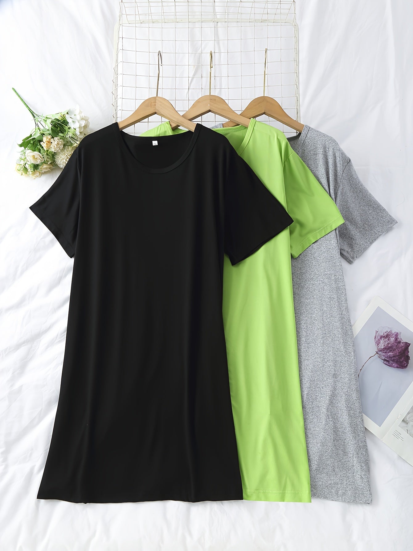 3 Pack Plus Size Nightdress Set Women's Short Sleeve Tee Sleep Dress
