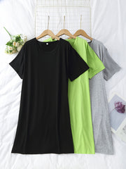 3 Pack Plus Size Nightdress Set Women's Short Sleeve Tee Sleep Dress