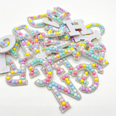 2pcs Bead Rhinestone Letter Stickers Shirt Jacket Bag DIY Name