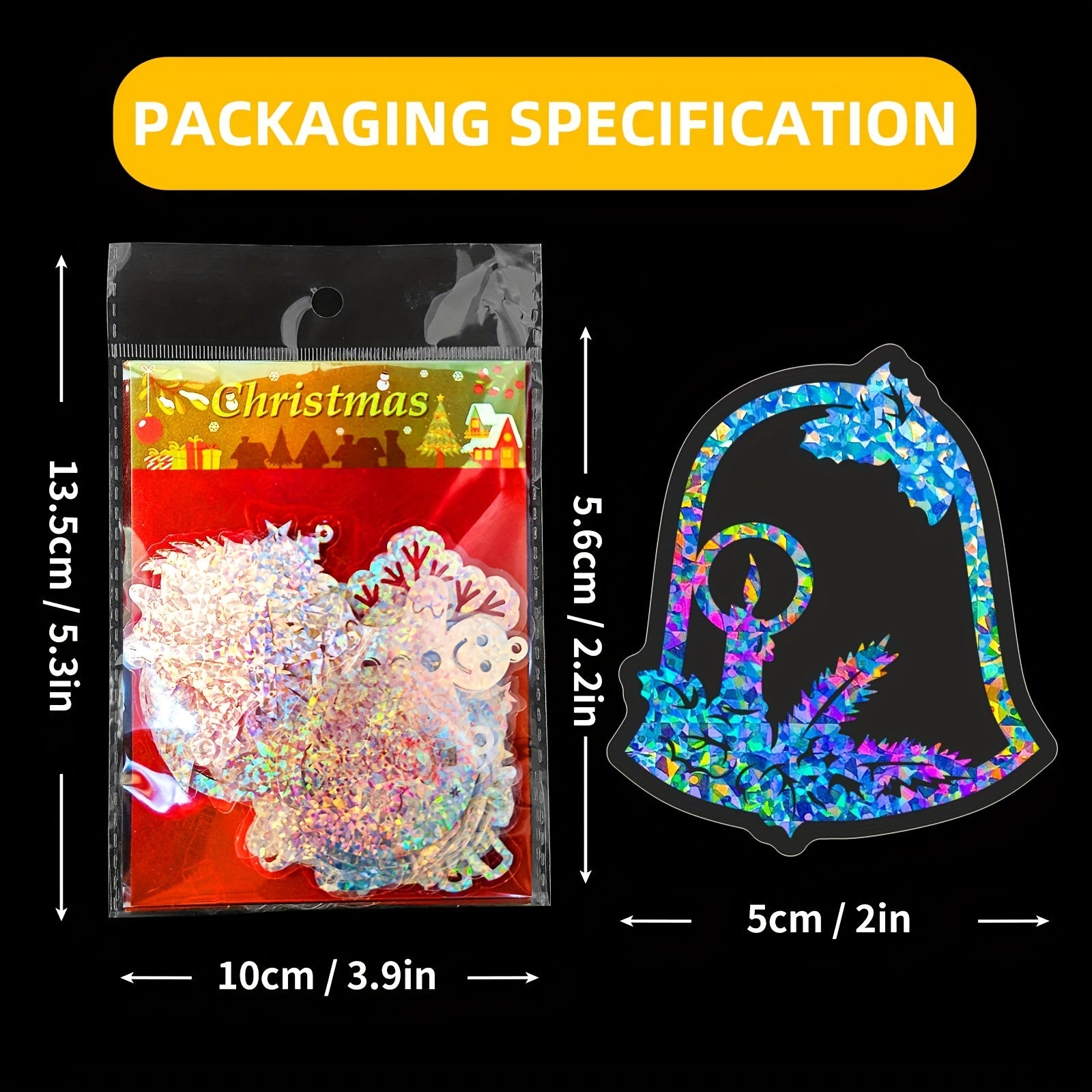 50pcs Laser Merry Christmas Stickers Bright Holographic PET Streamer Stickers