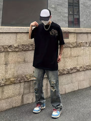 Men's Distressed Cotton Jeans Casual Street Style Denim Pants