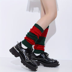 Colorblock Knitted Leg Warmers Christmas Warm Knee High Socks