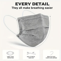 100pcs Disposable Grey Face Mask 3 Layer Cover Breathable & Comfortable