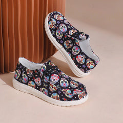 Colorful Skull Ghost Print Flat Shoes Scary Style Soft Bottom Sport Shoes