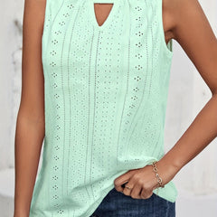 Eyelet Keyhole Tank Top Solid Sleeveless Summer Top