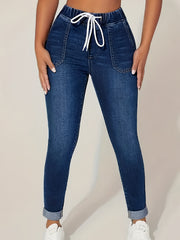 Solid Elastic High Rise Skinny Jeans