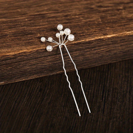 6pcs Faux Pearl Hair Pin U-shaped Hair Fork For Chignon Bun Maker