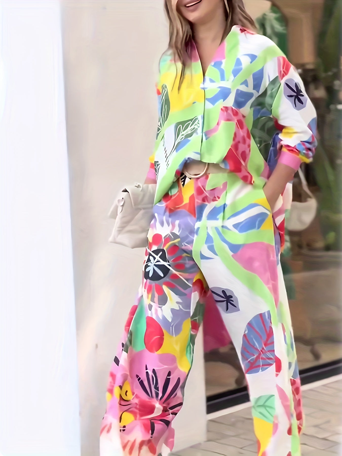 Tropical Print Shirt & Pants Set