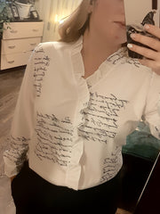 Casual Blouse Women's Plus Letter Print V Neck Blouse