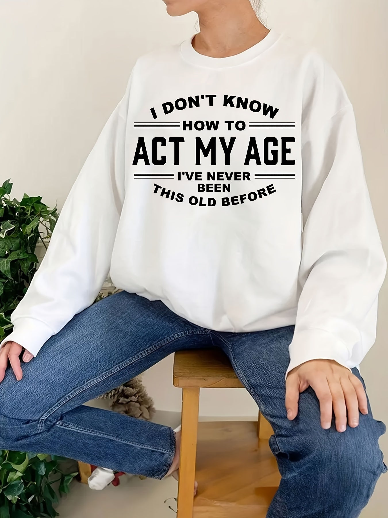 Letter Print Sweatshirt Crew Neck Long Sleeve Casual Women's Clothing