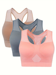 3 Pack Plus Size Sports Bras Set Women's Plus Checkerboard Print