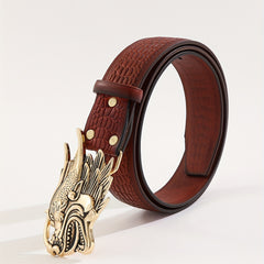 Men's Dragon Pattern Buckle Belt, Casual Business Style