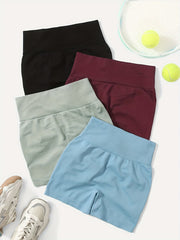 4pcs Seamless Yoga Sports Shorts Tummy Control Biker Fitness Shorts