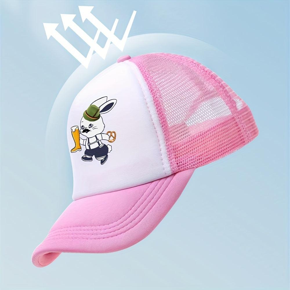 Beer Rabbit Print Baseball Cap Kpop Pink Block Trucker Hat Mesh Sunshade Dad Hat