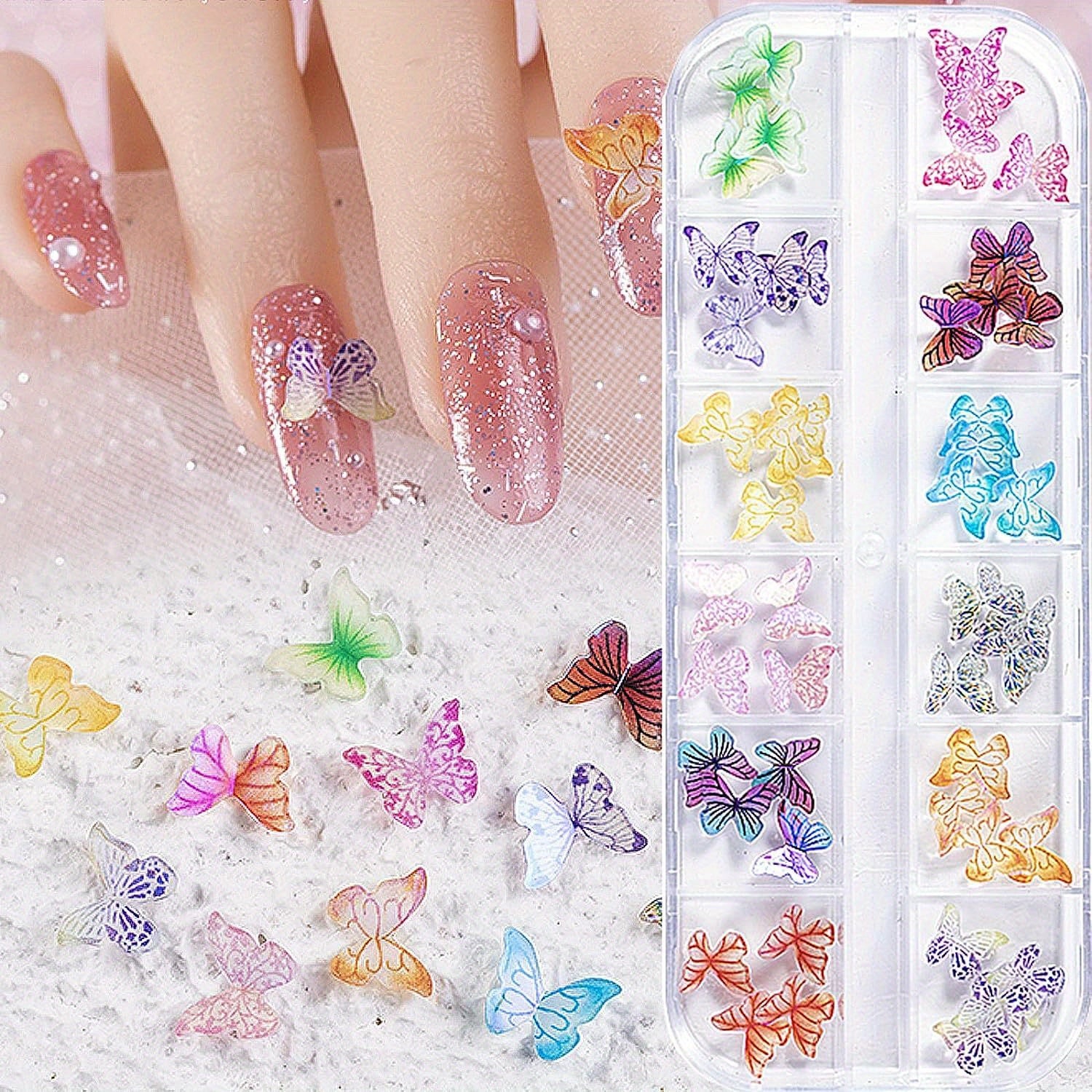 48pcs 3D Butterfly Nail Art Charms for Nails Decoration & Crafting