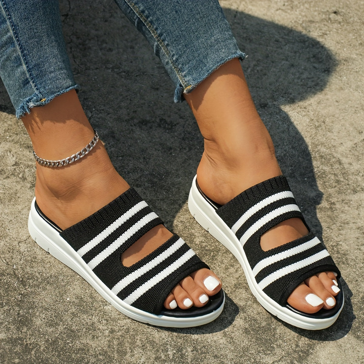 Striped Pattern Slippers Thick Bottom Sandals