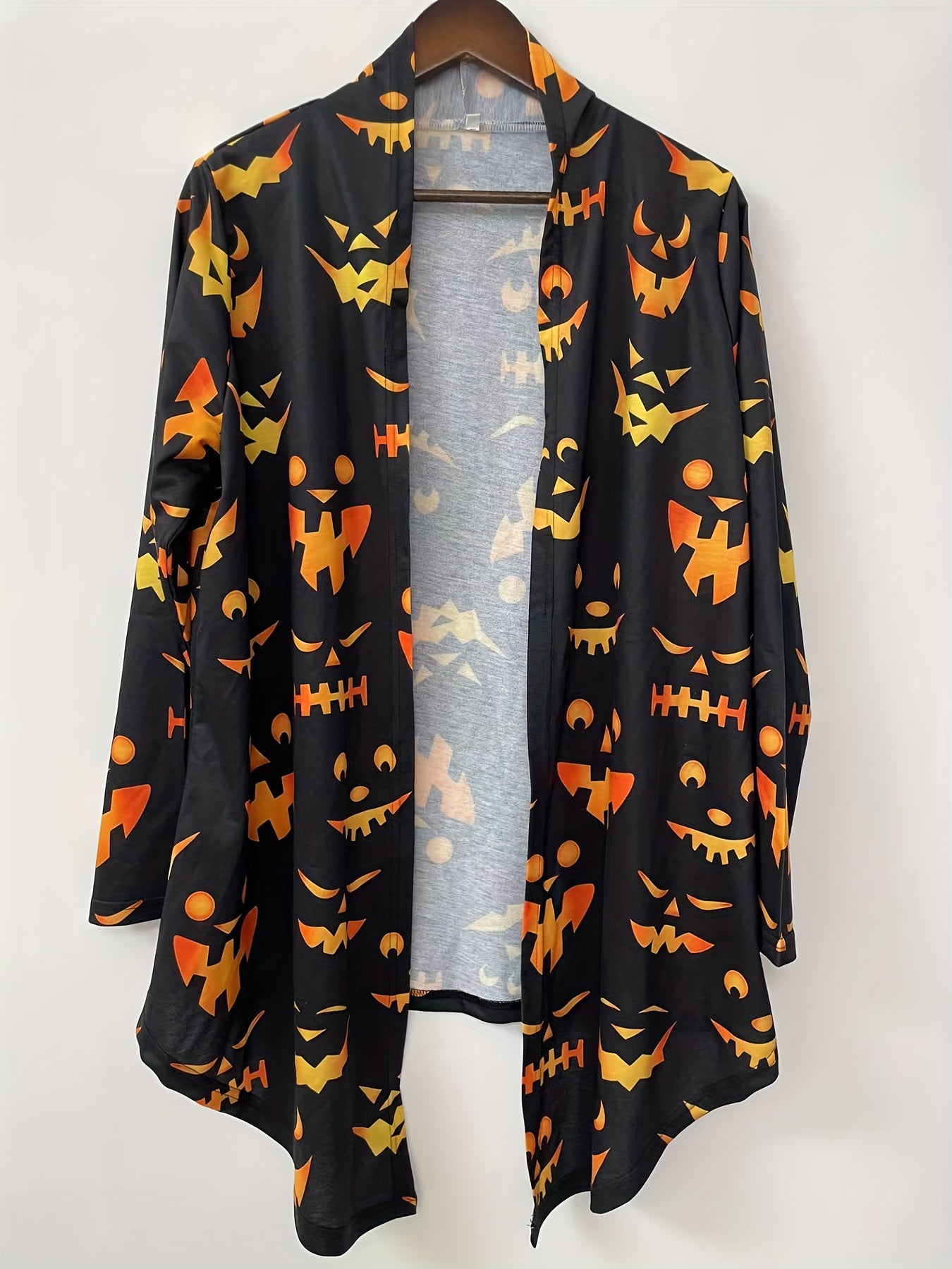 Halloween Pumpkin Face Print Cardigan