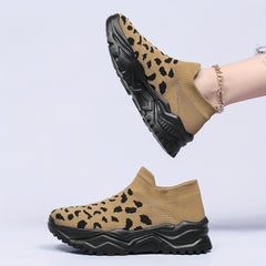 Leopard Pattern Mesh Running Shoes Comfortable Non slip Sneakers