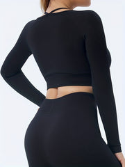 Women's Ribbed Yoga Set Long Sleeve Halter Top & Leggings for Workout