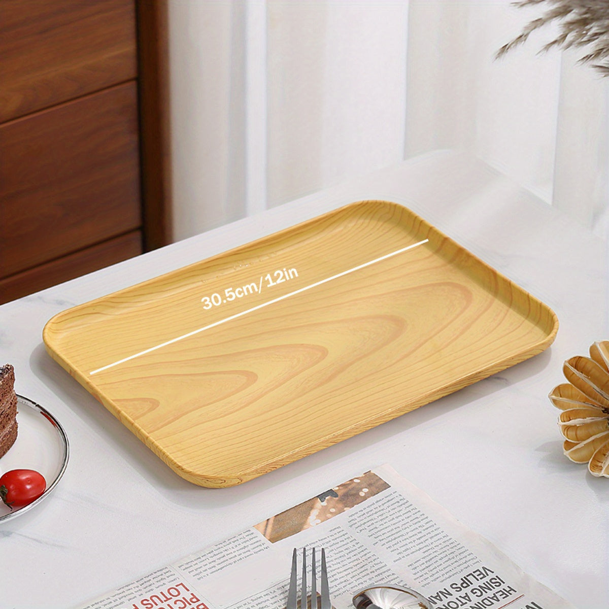 Wood Grain Rectangular Serving Platter Raised Edge Display Platter
