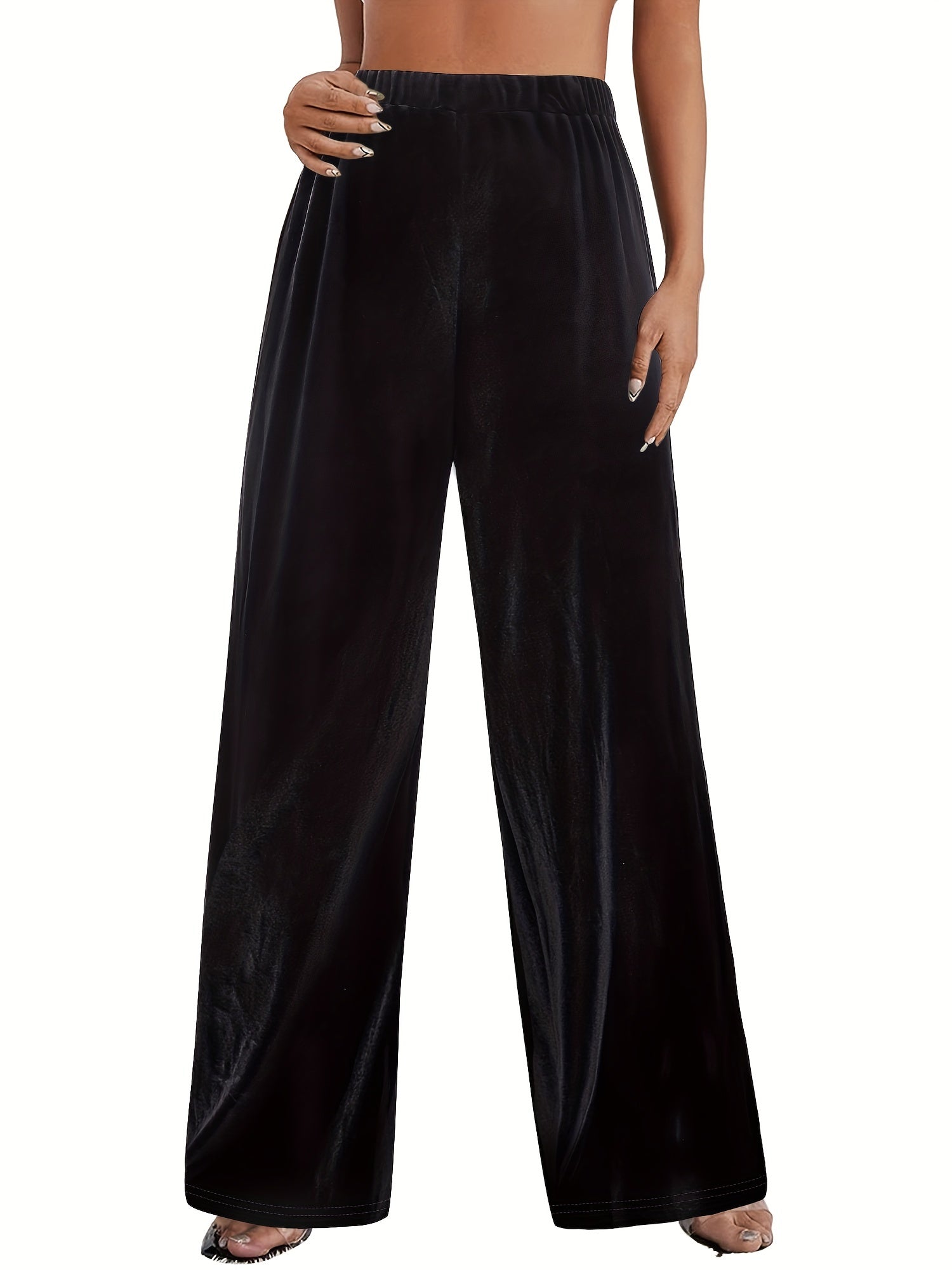 Velvet Wide Leg Pants Elastic Waist Spring Fall Women's Clothing