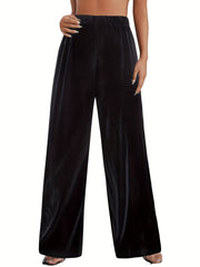 Velvet Wide Leg Pants Elastic Waist Spring Fall Women's Clothing