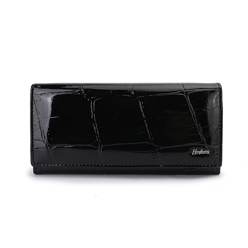 Women's Classic Bifold Wallet with Enamel Stone Pattern & Zip Pocket
