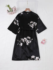 Floral Print Night Robe Short Sleeve V Neck Women's Sleepwear