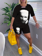 Figure Print Tee & Biker Shorts Set