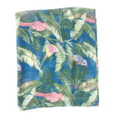 Green Voile Scarf Rainforest Bird Print Boho Shawl Head Wrap Bandana