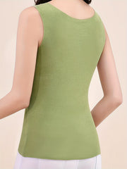 2pcs Seamless Thermal Underwear Soft Crew Neck Sleeveless Top Women's Lingerie