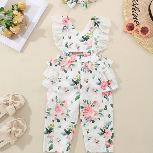 Baby Girls Flower Print Overalls