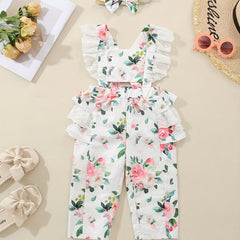 Baby Girls Flower Print Overalls