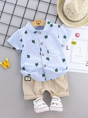 2pcs Baby Boys Dinosaur Print Shirt Top & Shorts Set Toddler Summer Clothes