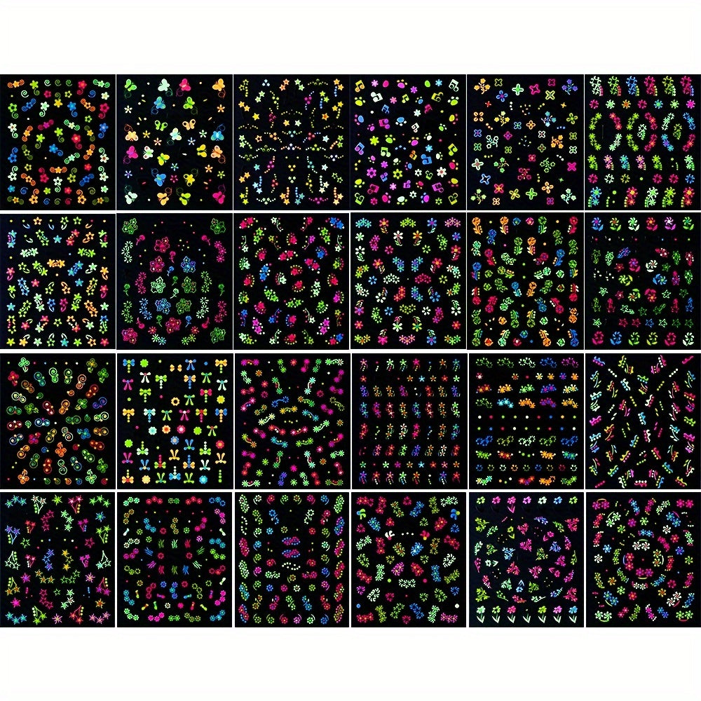 24pcs Glow in the Dark Nail Stickers Self Adhesive Shimmering Waterproof