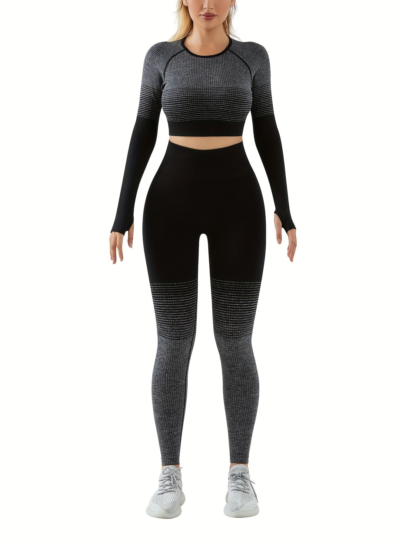 2pcs Yoga Suits Crop Top & High Waist Leggings Women's Activewear