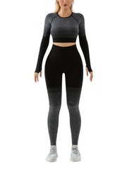2pcs Yoga Suits Crop Top & High Waist Leggings Women's Activewear