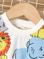Lion Print Boys Pullover Sweatshirt Long Sleeve Crew Neck Tops