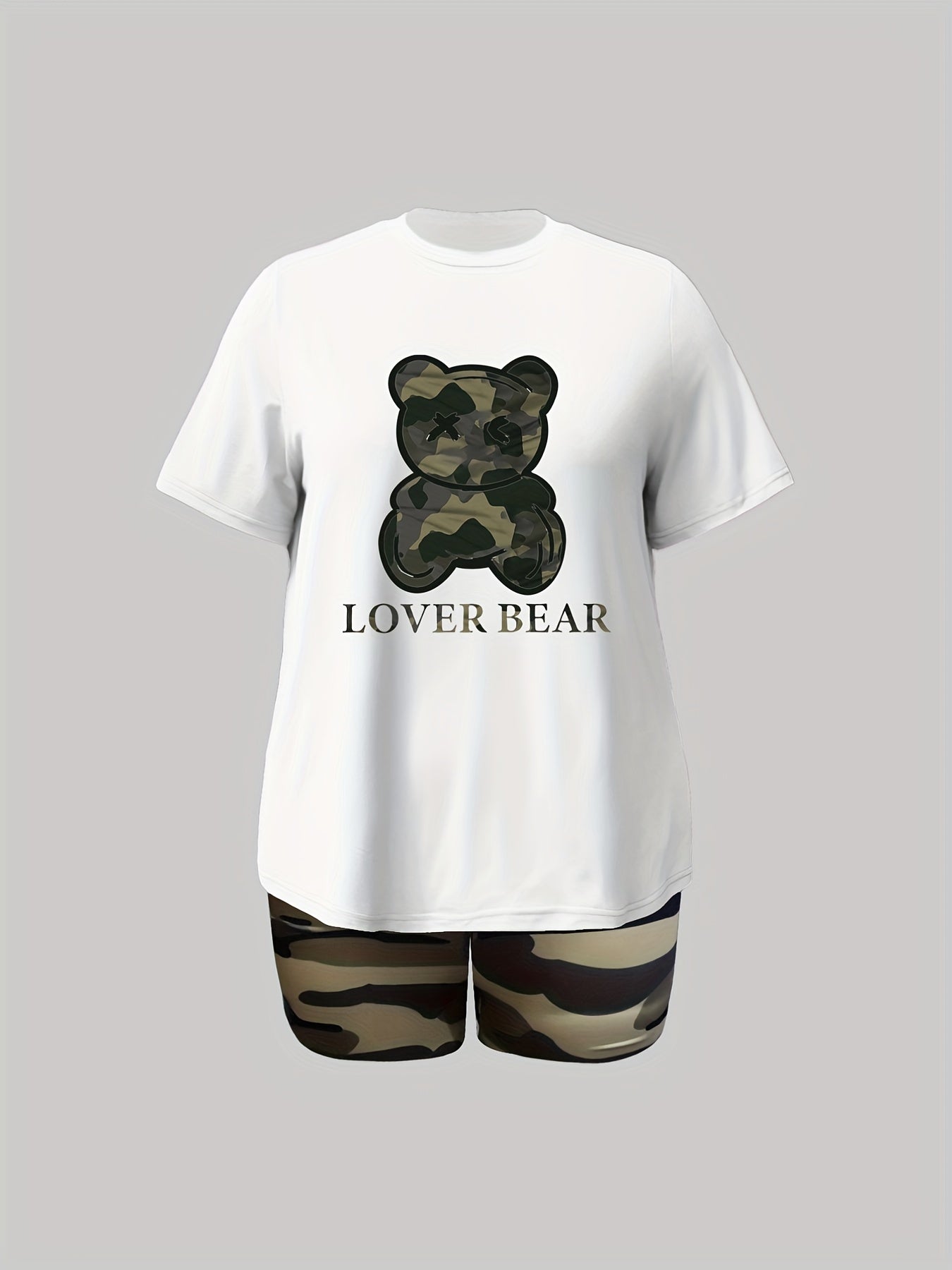 Cartoon Bear & Letter Tee & Shorts Set